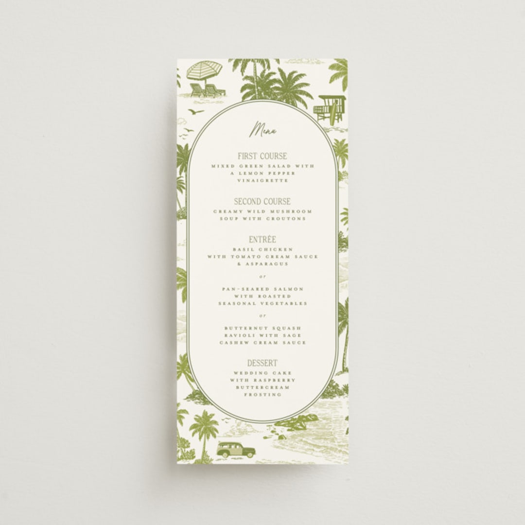 "West Coast Toile" - Menus in Palm by Jenna Holcomb - Front
