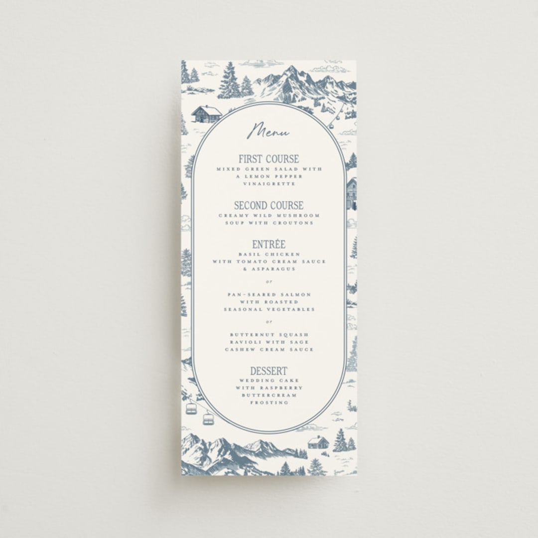 "Mountain Toile" - Menus in Denim by Jenna Holcomb - Front