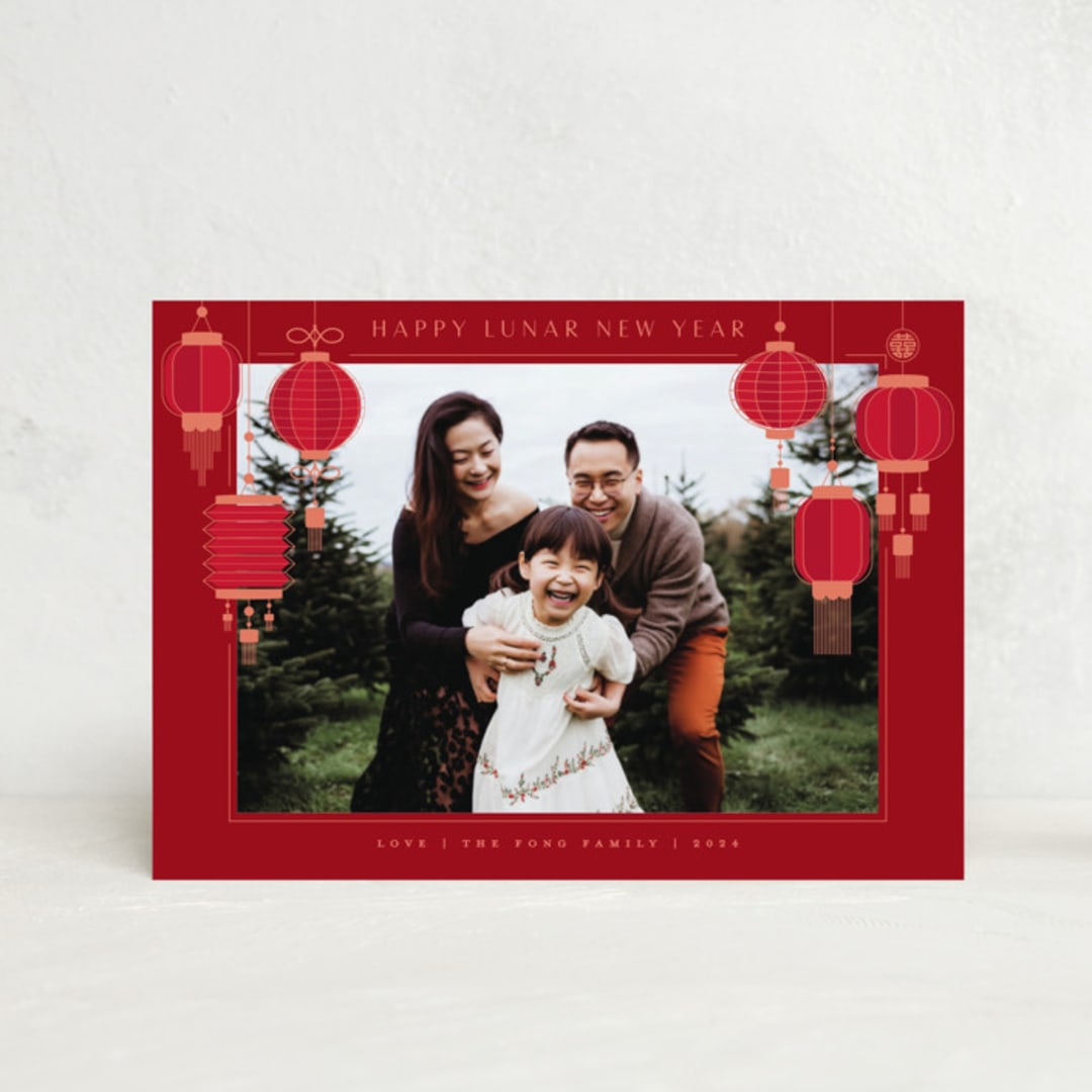 "Lanterns" - Lunar New Year Cards in Pomegranate by Jennifer Lew - Front