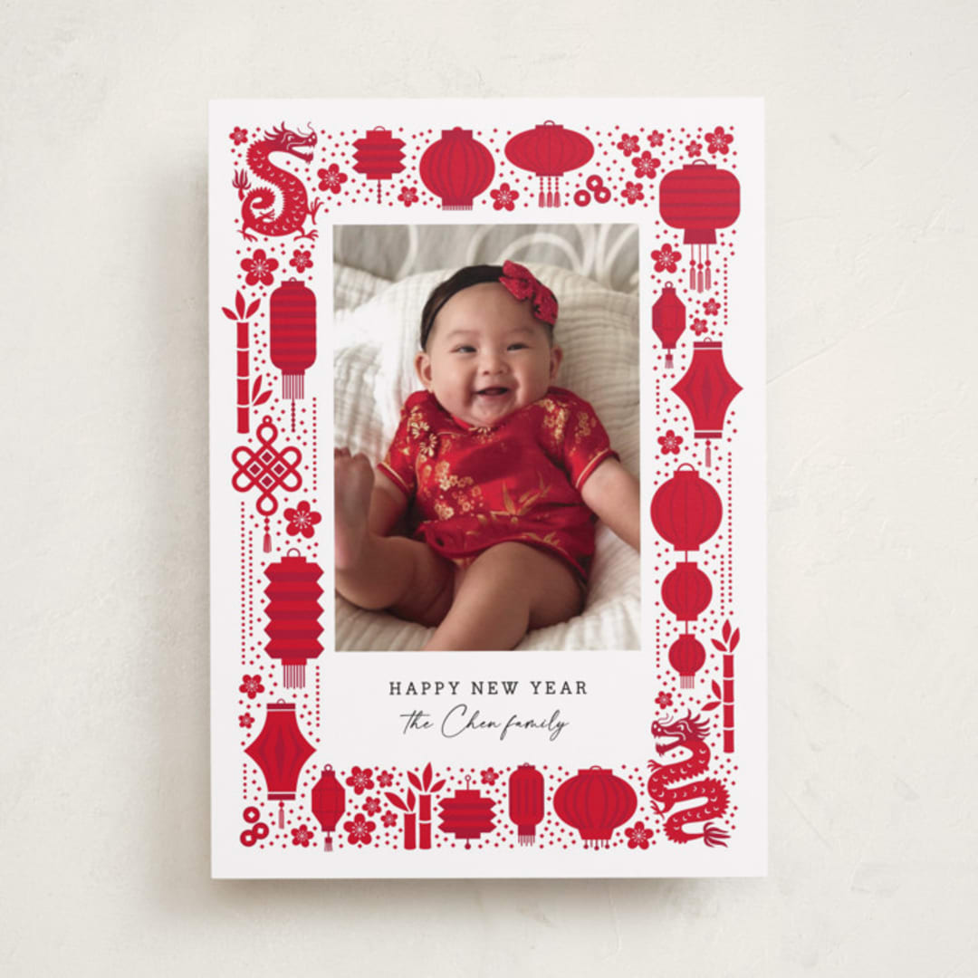 "Lanterns and Dragons" - Lunar New Year Cards in Cherry by Penny Eversole - Front