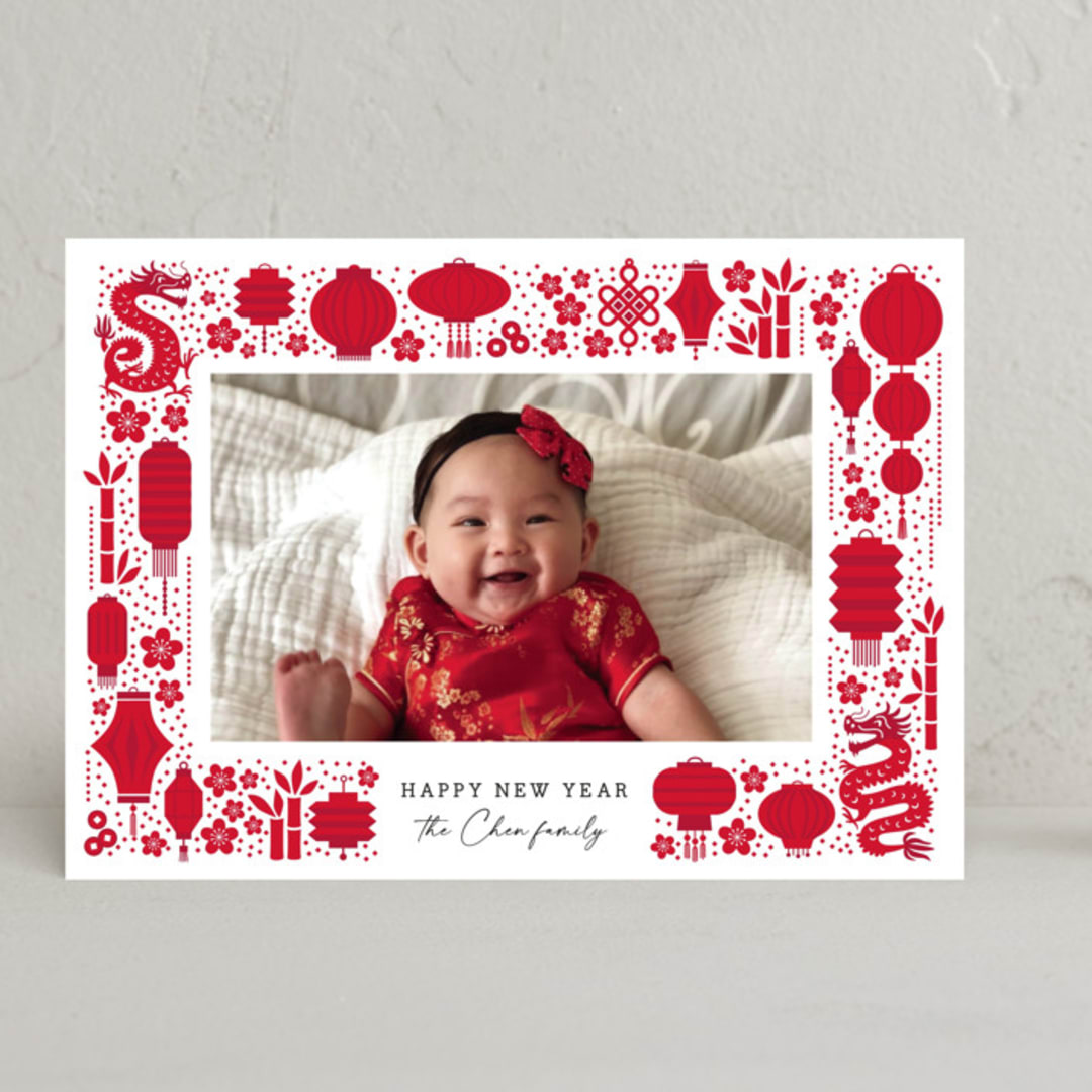 "Lanterns and Dragons" - Lunar New Year Cards in Cherry by Penny Eversole - Front