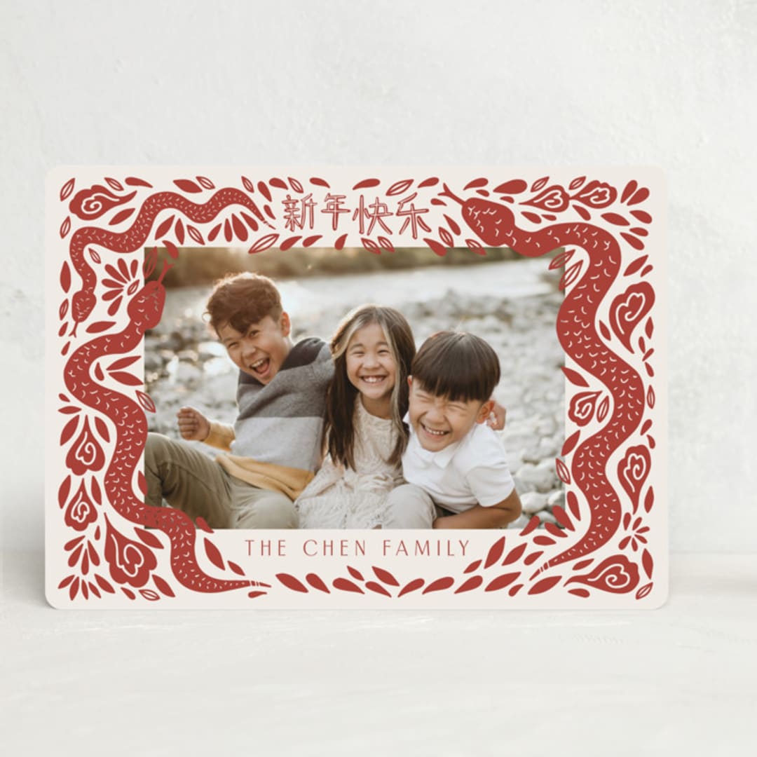 "Papercut Horse" - Lunar New Year Cards in Crimson by Katharine Watson - Front