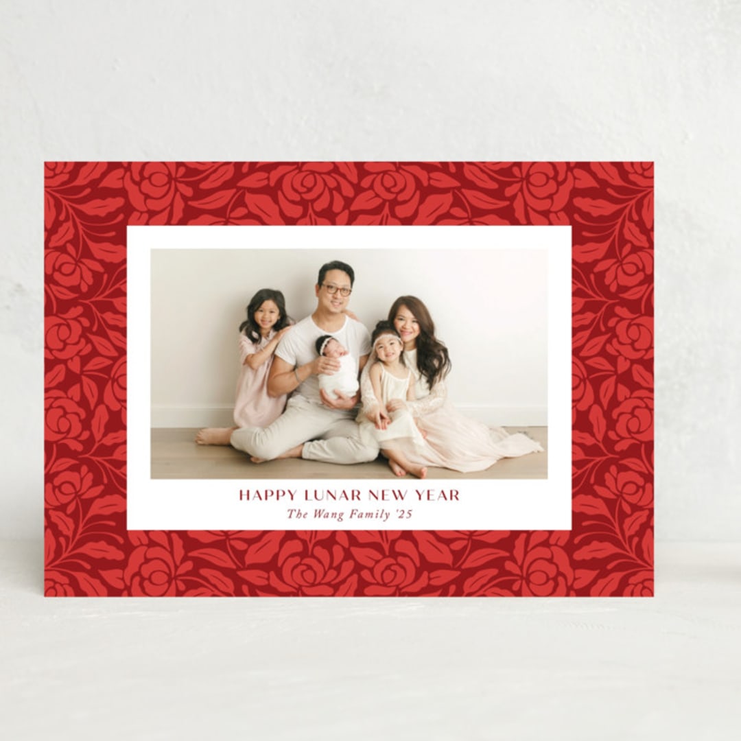 "Chinese textile" - Lunar New Year Cards in Cherry by Yaling Hou Suzuki - Front