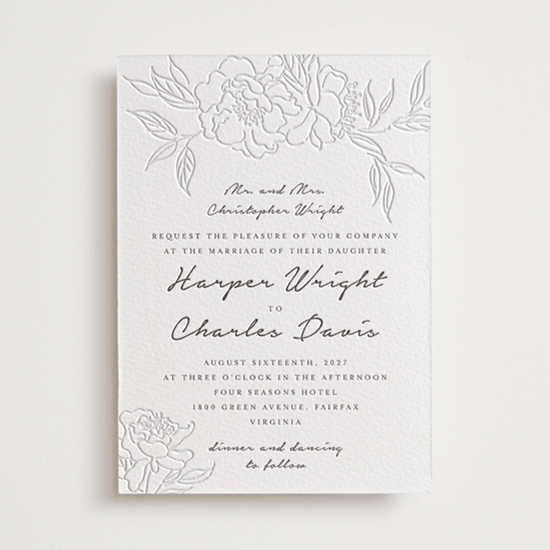 "my dearest" - Letterpress Wedding Invitations in Soft Black | Blind Deboss by Qing Ji - Front