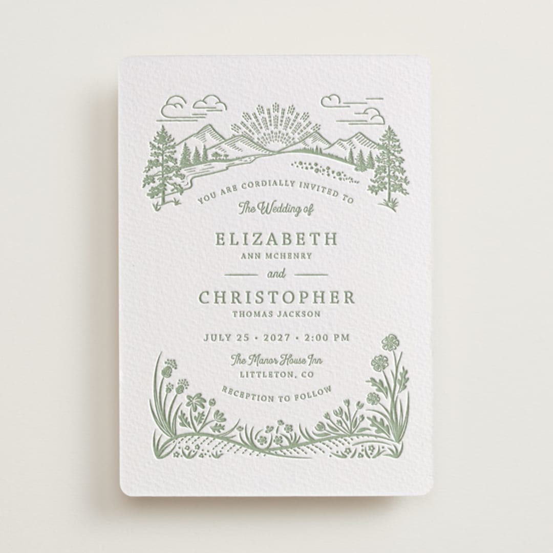 "On The Horizon" - Letterpress Wedding Invitations in Mint by Paper Sun Studio - Front