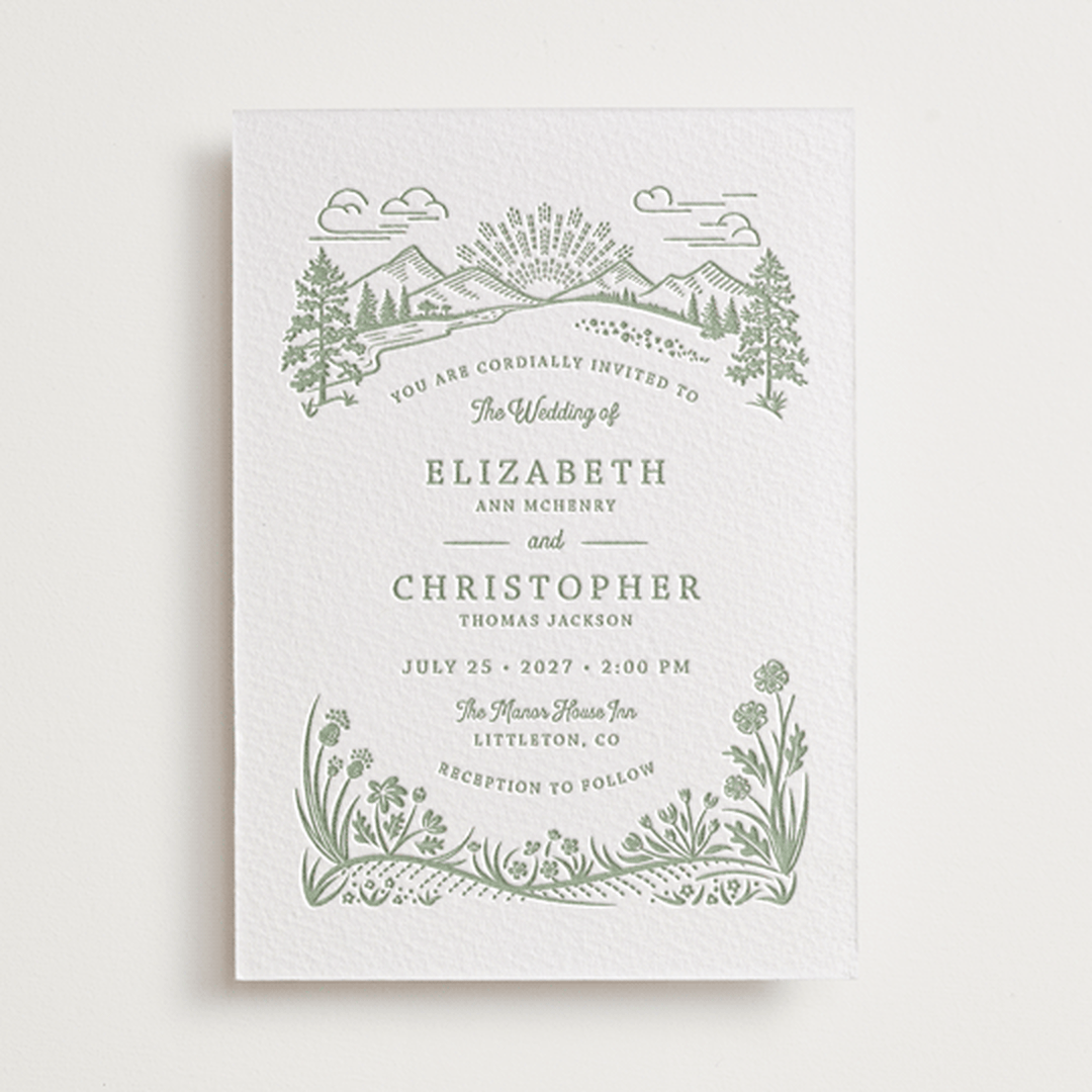 "On The Horizon" - Letterpress Wedding Invitations in Mint by Paper Sun Studio - Front