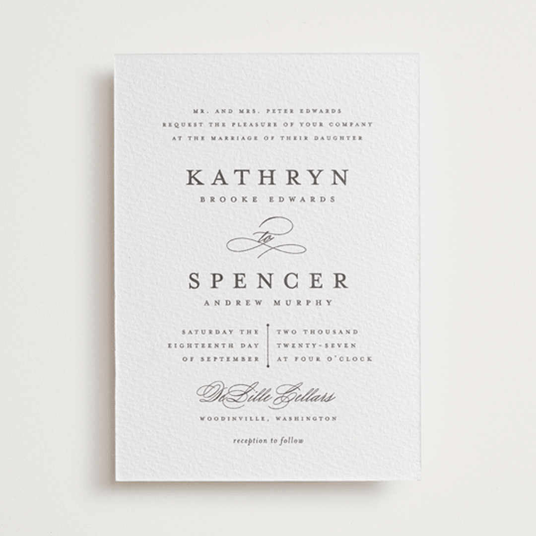 "classic composition" - Letterpress Wedding Invitations in Soft Black by Olivia Raufman - Front
