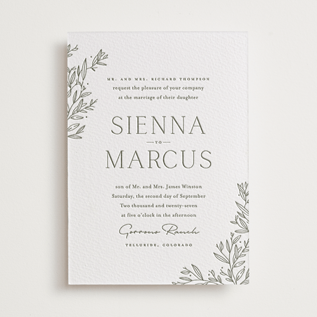 "Beauty of Nature" - Letterpress Wedding Invitations in Moss by Oscar and Emma - Karly Depew - Front