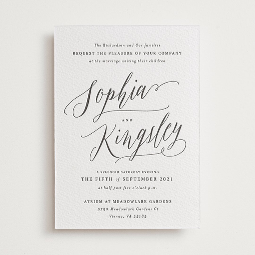"Nothing Compares To You" - Letterpress Wedding Invitations in Soft Black | Gravel by Design Lotus - Front