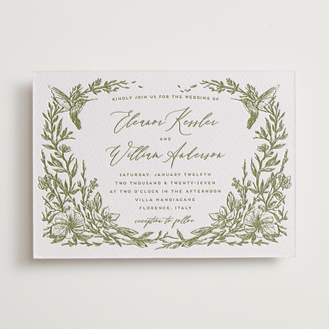 "Eden" - Letterpress Wedding Invitations in Pistachio by Grae - Front