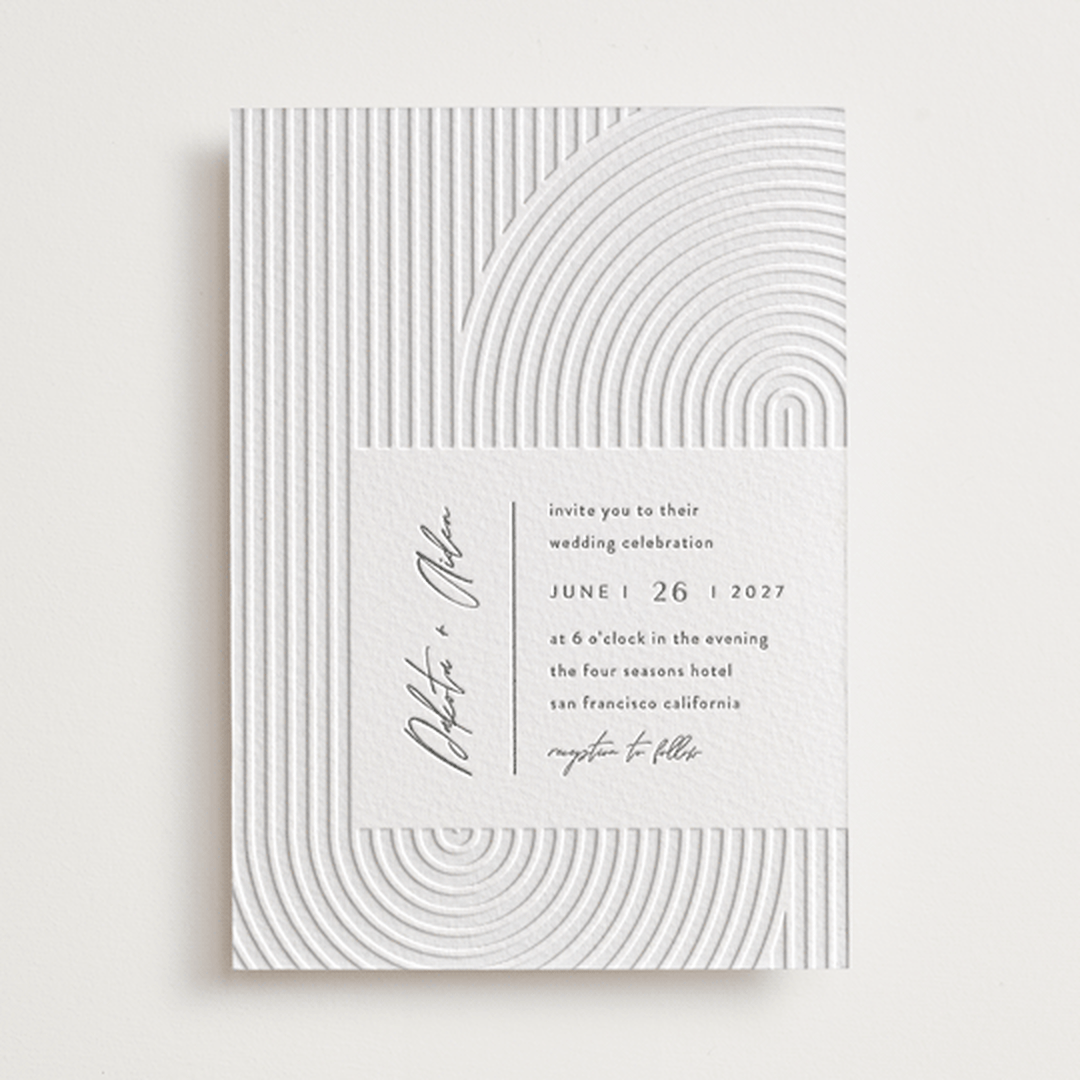 "Art Deco" - Letterpress Wedding Invitations in Pewter by Shannon Chen of Four Wet Feet Studio - Front