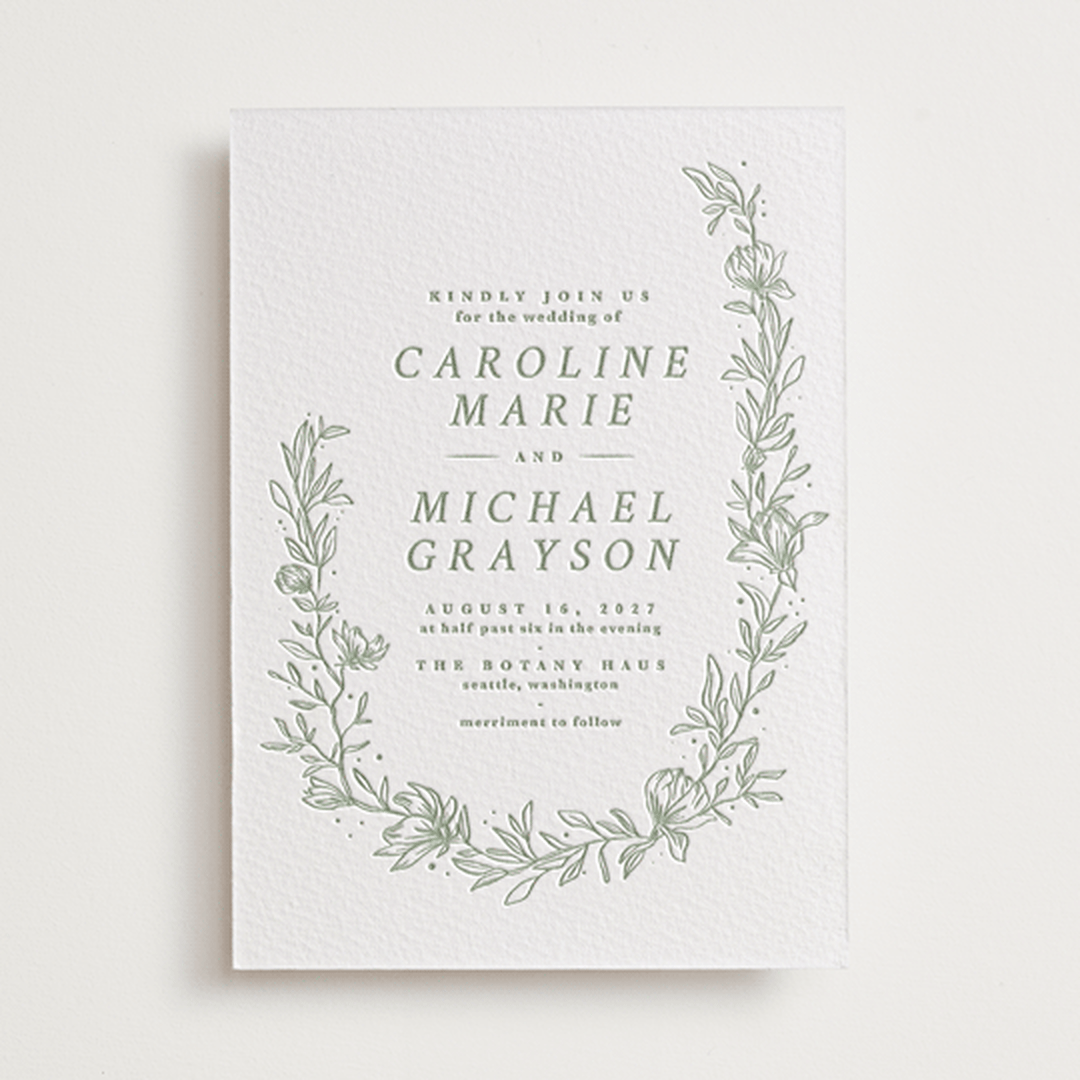 "Magnolia" - Letterpress Wedding Invitations in Mint by Camille Robinson - Front