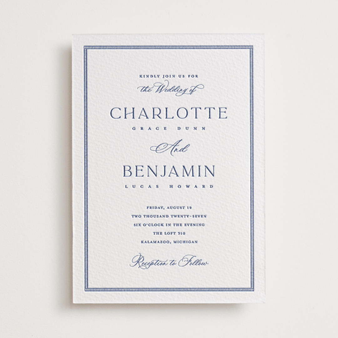 "Starboard" - Letterpress Wedding Invitations in Lapis by Pixel and Hank - Front