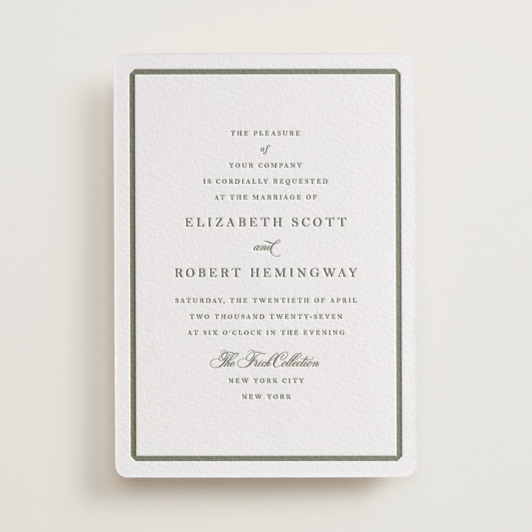 "Bevel" - Letterpress Wedding Invitations in Moss by Megan Davis - Front