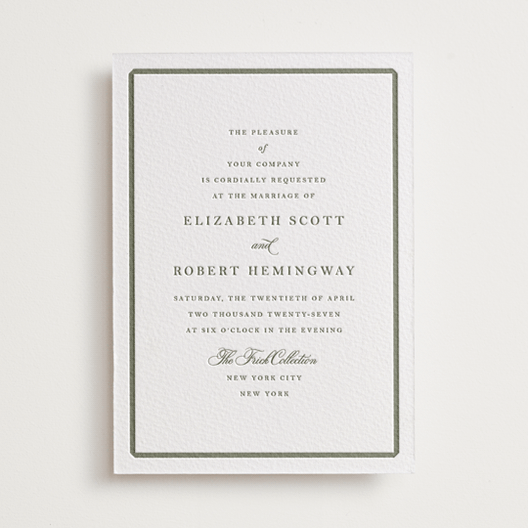"Bevel" - Letterpress Wedding Invitations in Moss by Megan Davis - Front