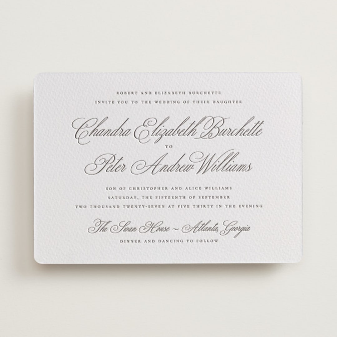 "Calligraphie" - Letterpress Wedding Invitations in Graphite by Wildfield Paper Co - Front