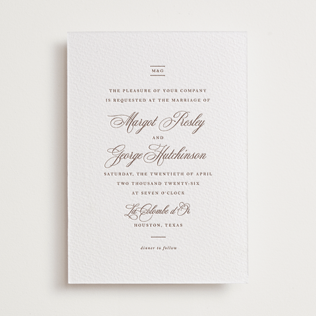"Lombardy" - Letterpress Wedding Invitations in Burnt Sienna by Megan Davis - Front