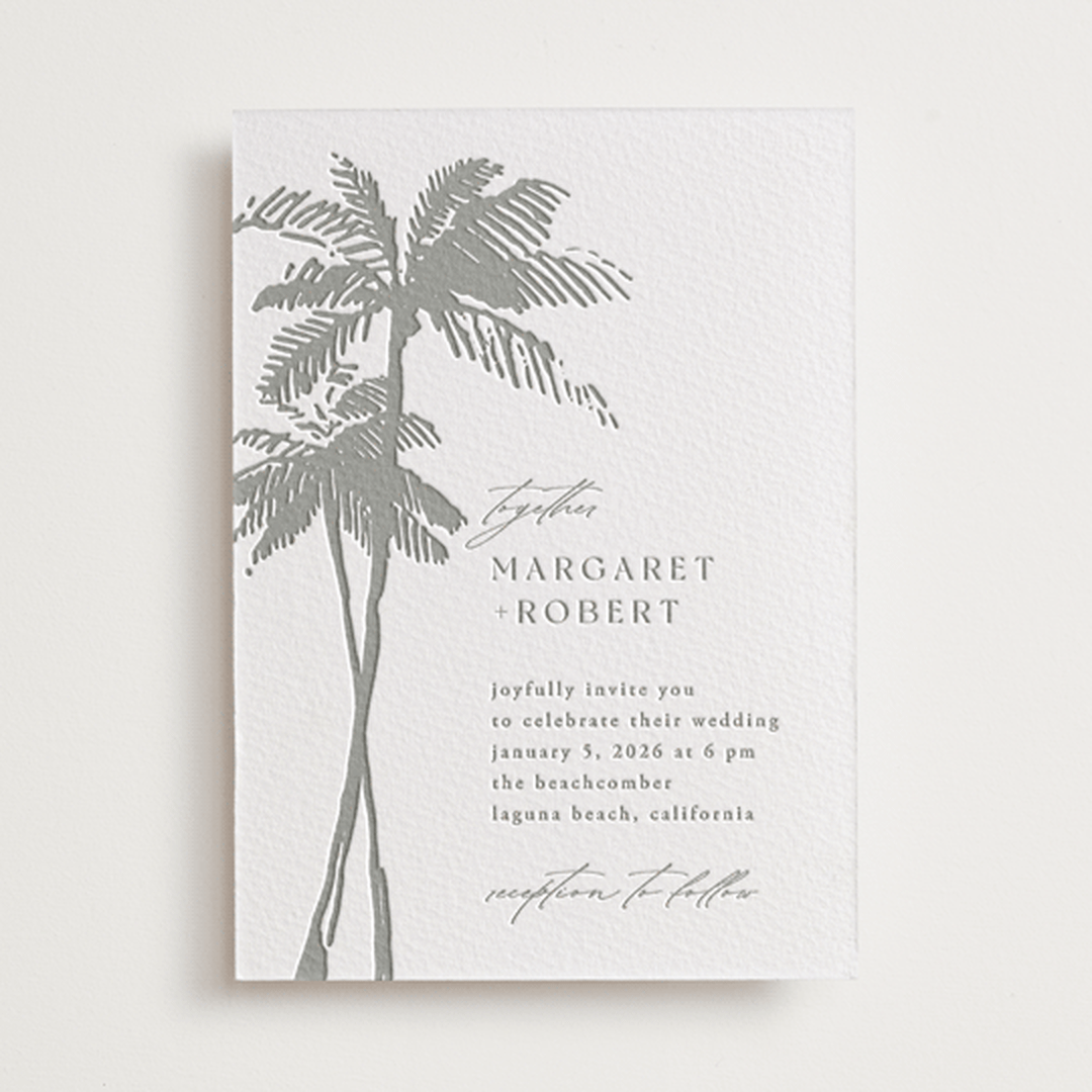 "Warm Winds" - Letterpress Wedding Invitations in Ash by Janean Hinger - Front