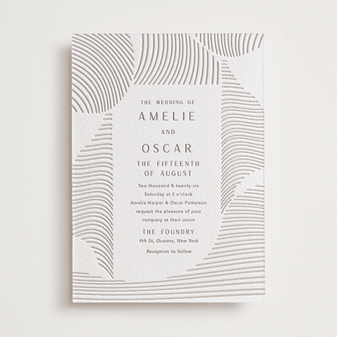 "waves" - Letterpress Wedding Invitations in Dove Grey by Elly - Front