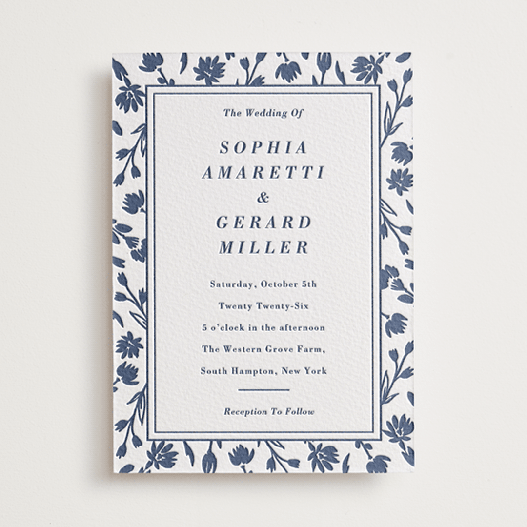 "Pressed Frame" - Letterpress Wedding Invitations in Aegean by Oma N. Ramkhelawan - Front