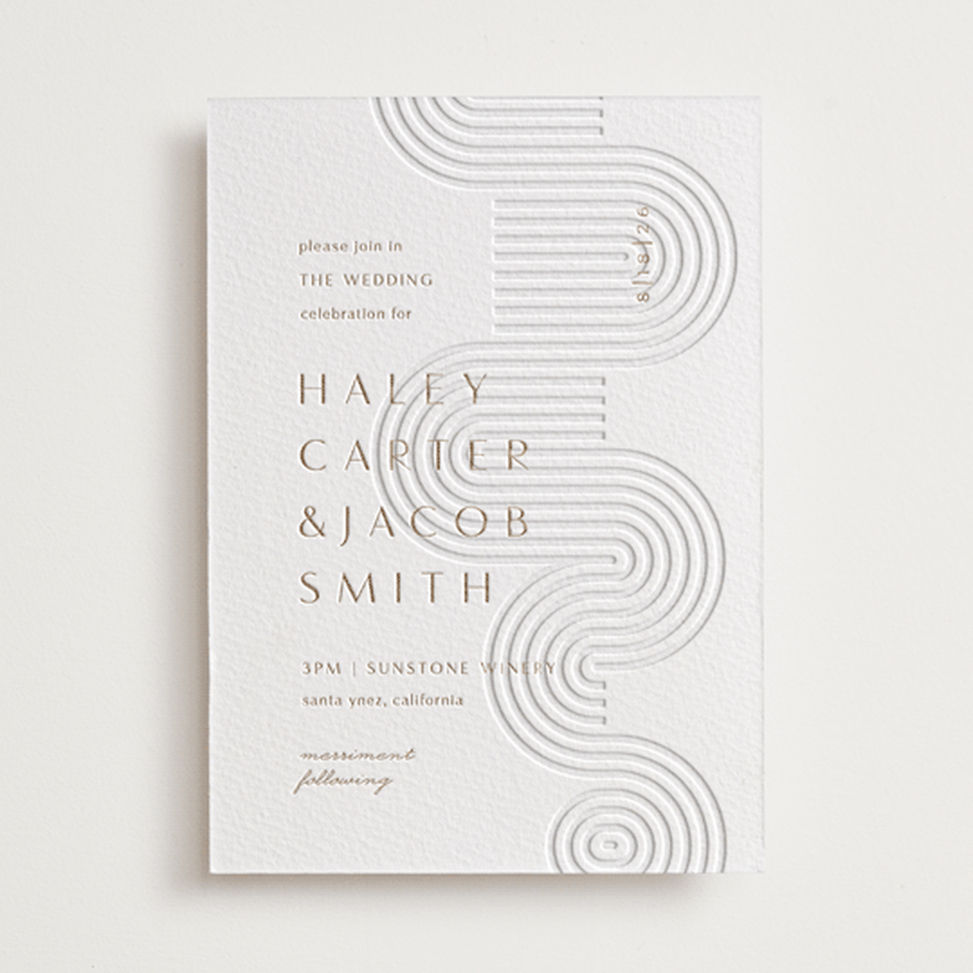 "bonseki" - Letterpress Wedding Invitations in Matte Gold by Alaina Cherup - Front