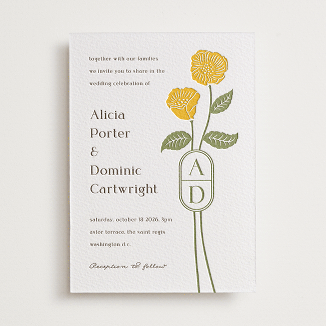 "cottage flowers" - Letterpress Wedding Invitations in Coffee by Jessica Yeo - Front