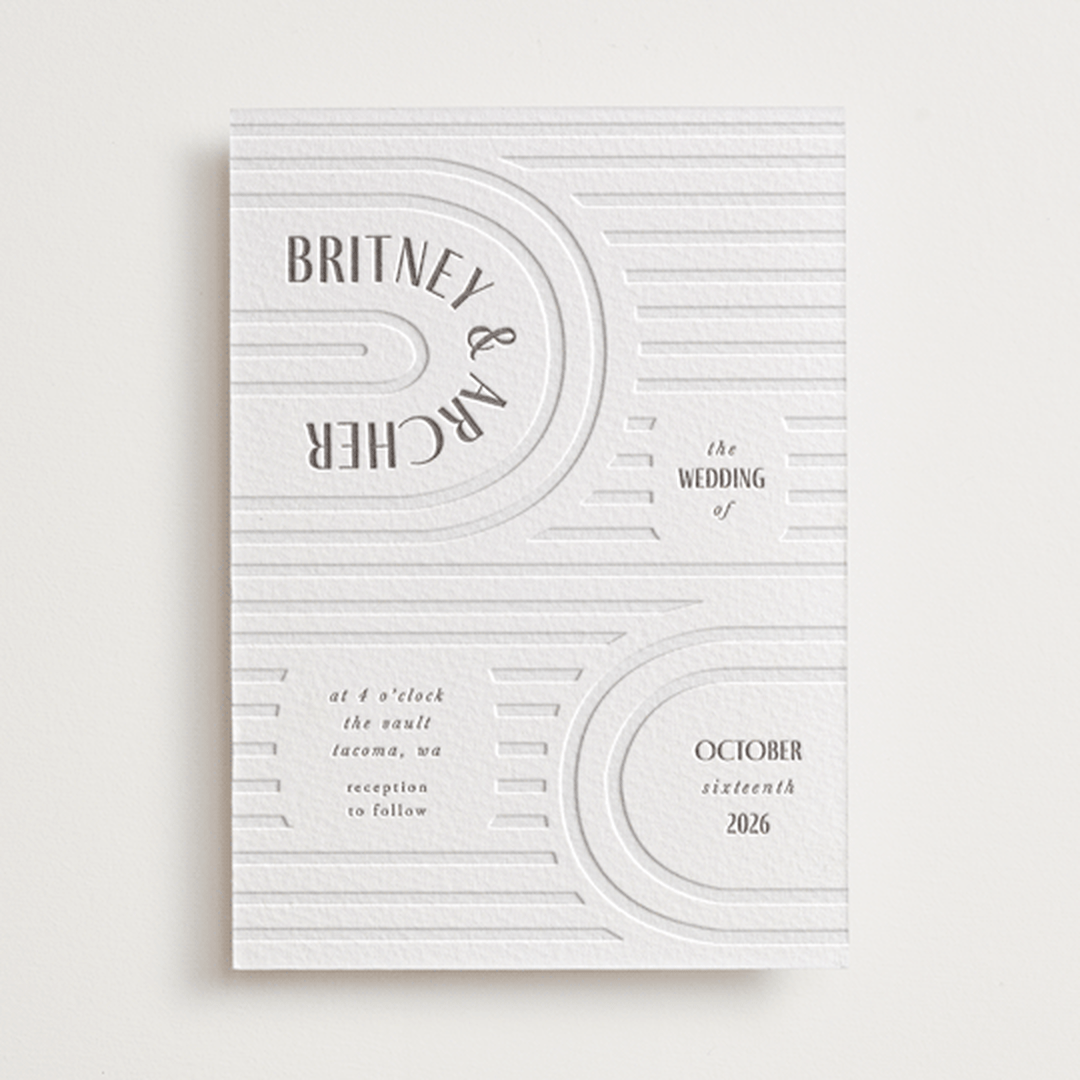"Hilo" - Letterpress Wedding Invitations in Warm Gray by Itsy Belle Studio - Front