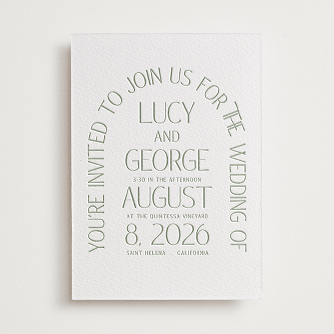 "Romance Arch" - Letterpress Wedding Invitations in Mint by Angela Thompson - Front