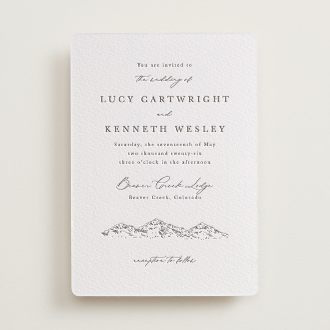 "Mountainview" - Letterpress Wedding Invitations in Graphite by Sarah Brown - Front