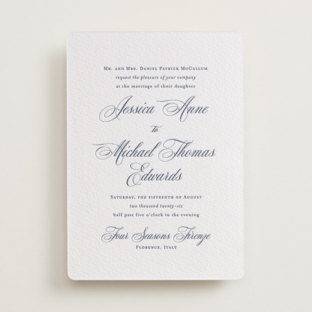 "Empire" - Letterpress Wedding Invitations in Aegean by Jennifer Postorino - Front