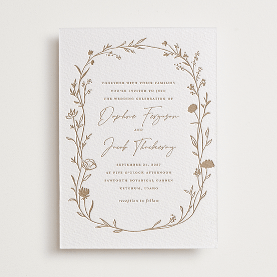 "Mille-feuille" - Letterpress Wedding Invitations in Matte Gold by chocomocacino - Front