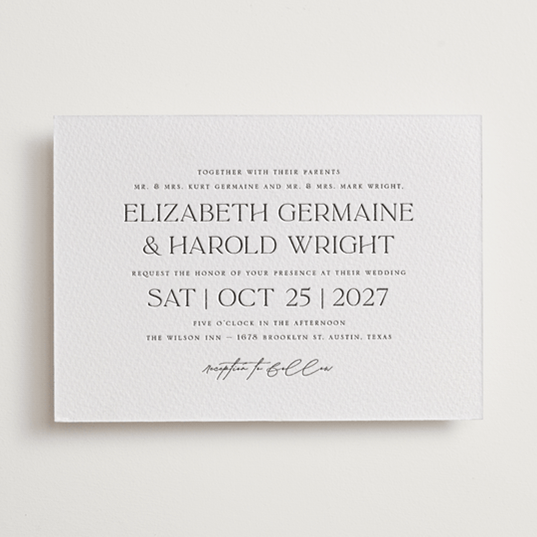 "Court" - Letterpress Wedding Invitations in Soft Black by Snow and Ivy - Front