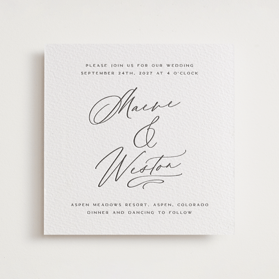 "Noted" - Letterpress Wedding Invitations in Soft Black by Jenna Holcomb - Front
