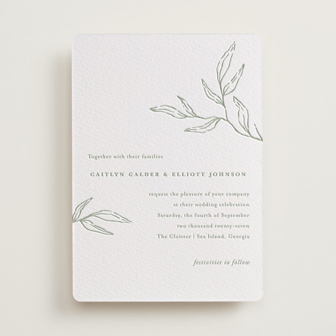 "Amidst Nature" - Letterpress Wedding Invitations in Mint by Oscar and Emma - Karly Depew - Front