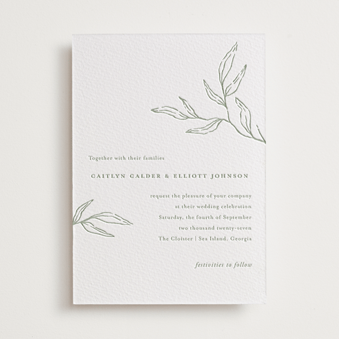 "Amidst Nature" - Letterpress Wedding Invitations in Mint by Oscar and Emma - Karly Depew - Front
