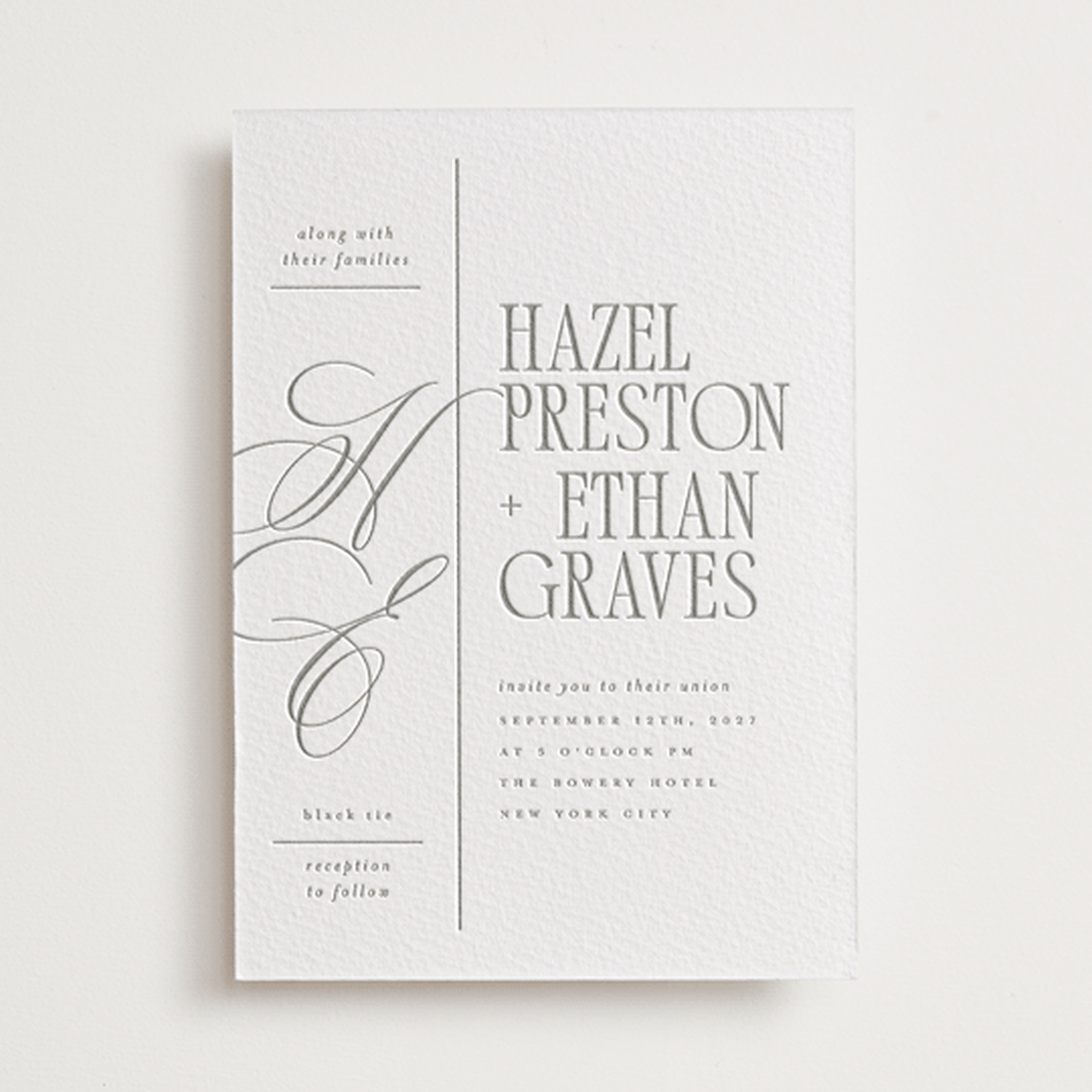 "Sidebar" - Letterpress Wedding Invitations in Ash by Everett Paper Goods - Front