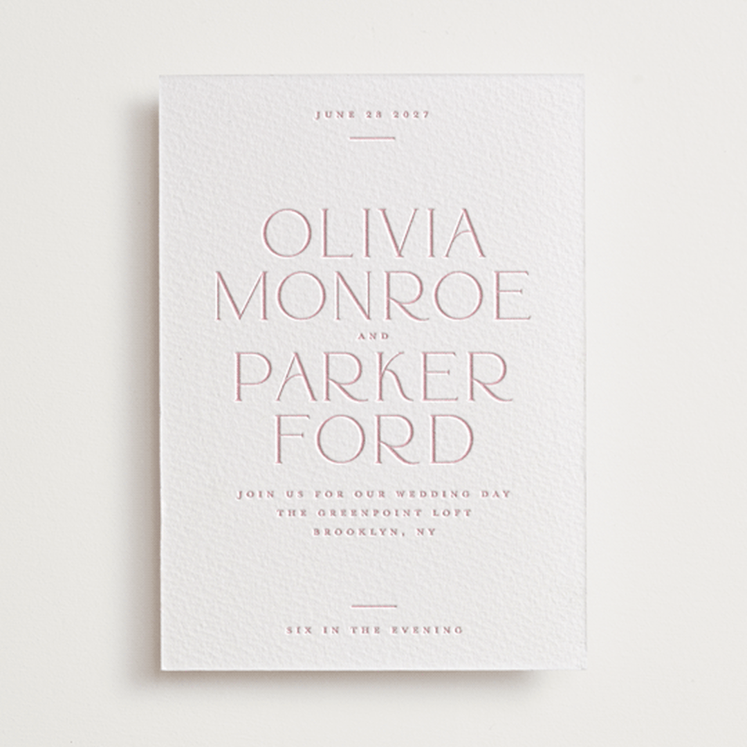 "Monroe" - Letterpress Wedding Invitations in Classic Pink by Kristie Kern - Front