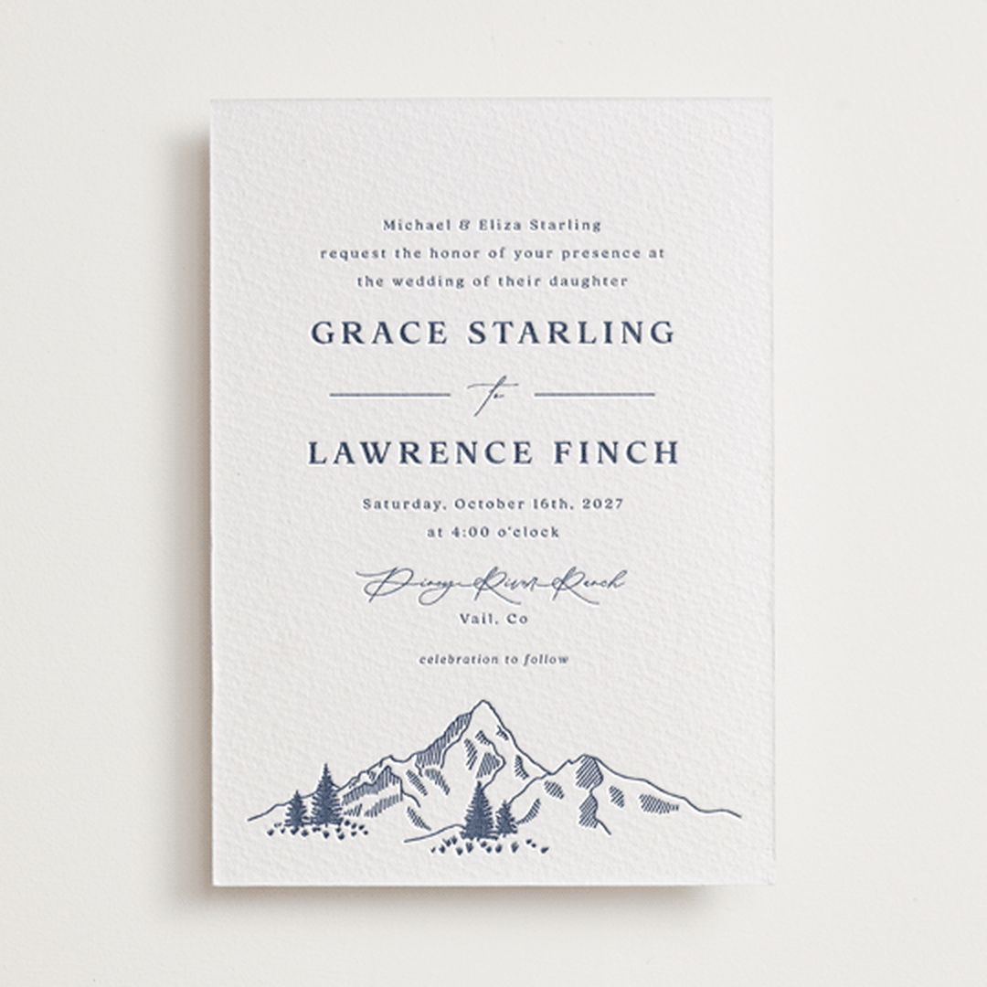 "Arête" - Letterpress Wedding Invitations in Aegean by Olivia Raufman - Front