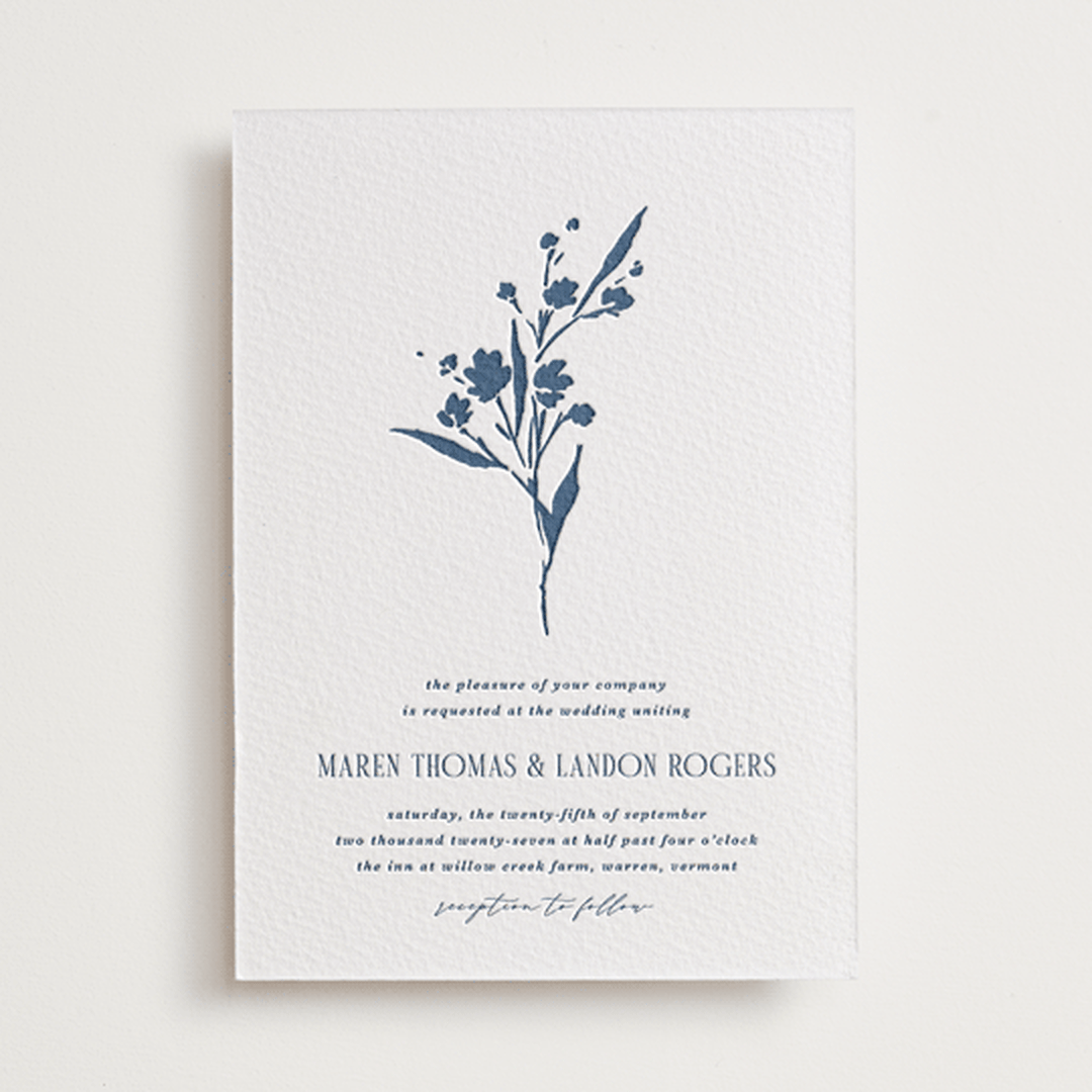 "Helena" - Letterpress Wedding Invitations in Indigo by Kate Ahn - Front
