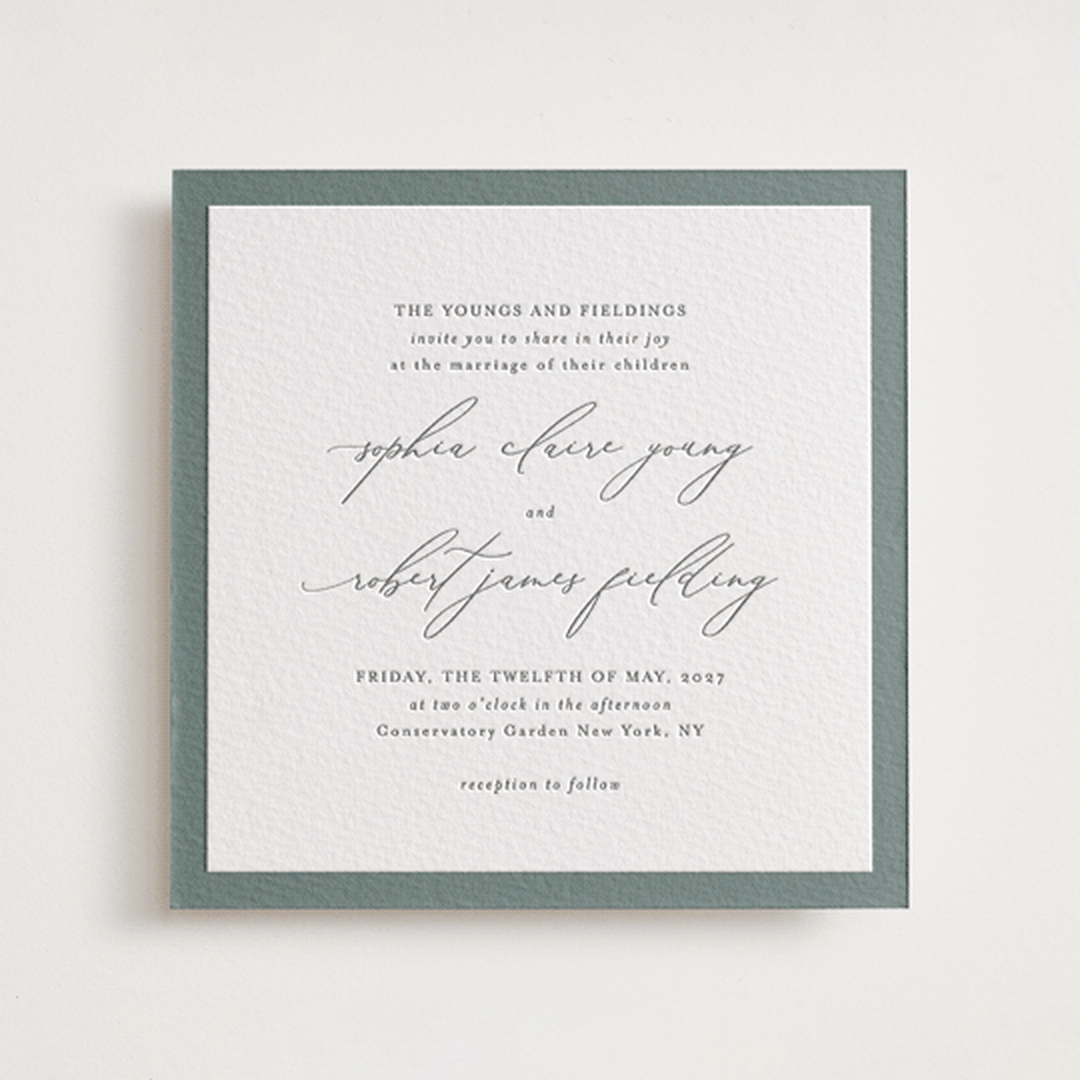 "Fondness" - Letterpress Wedding Invitations in Gravel by Design Lotus - Front