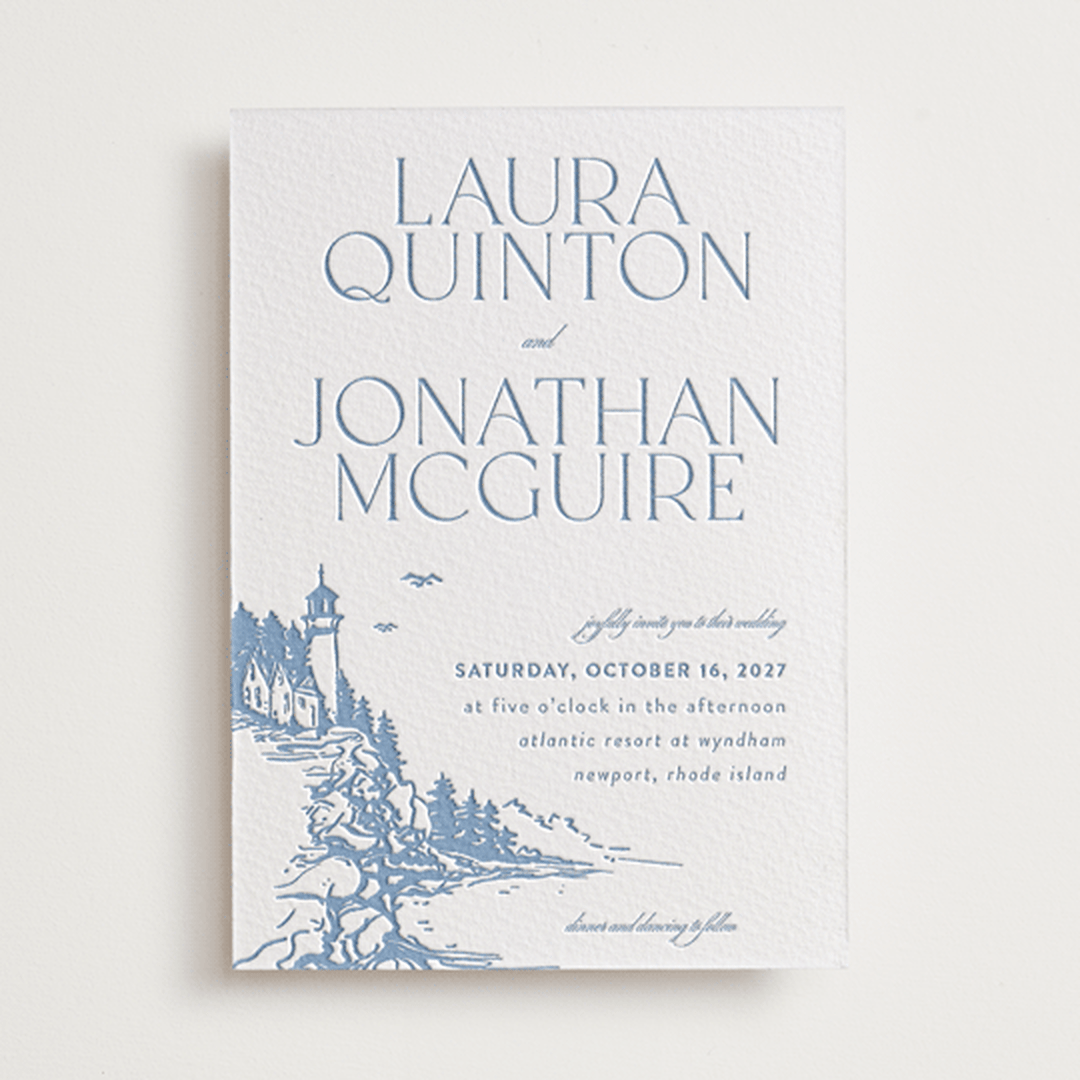 "the cliff" - Letterpress Wedding Invitations in Provincial Blue by Tennie and Co. - Front