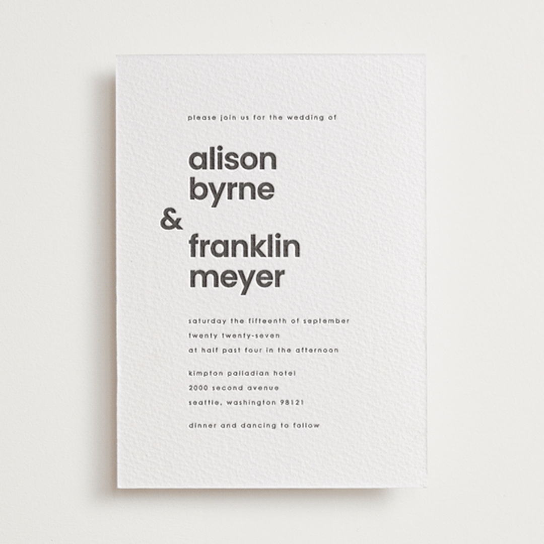 "min mod" - Letterpress Wedding Invitations in Soft Black by JoAnn Jinks - Front