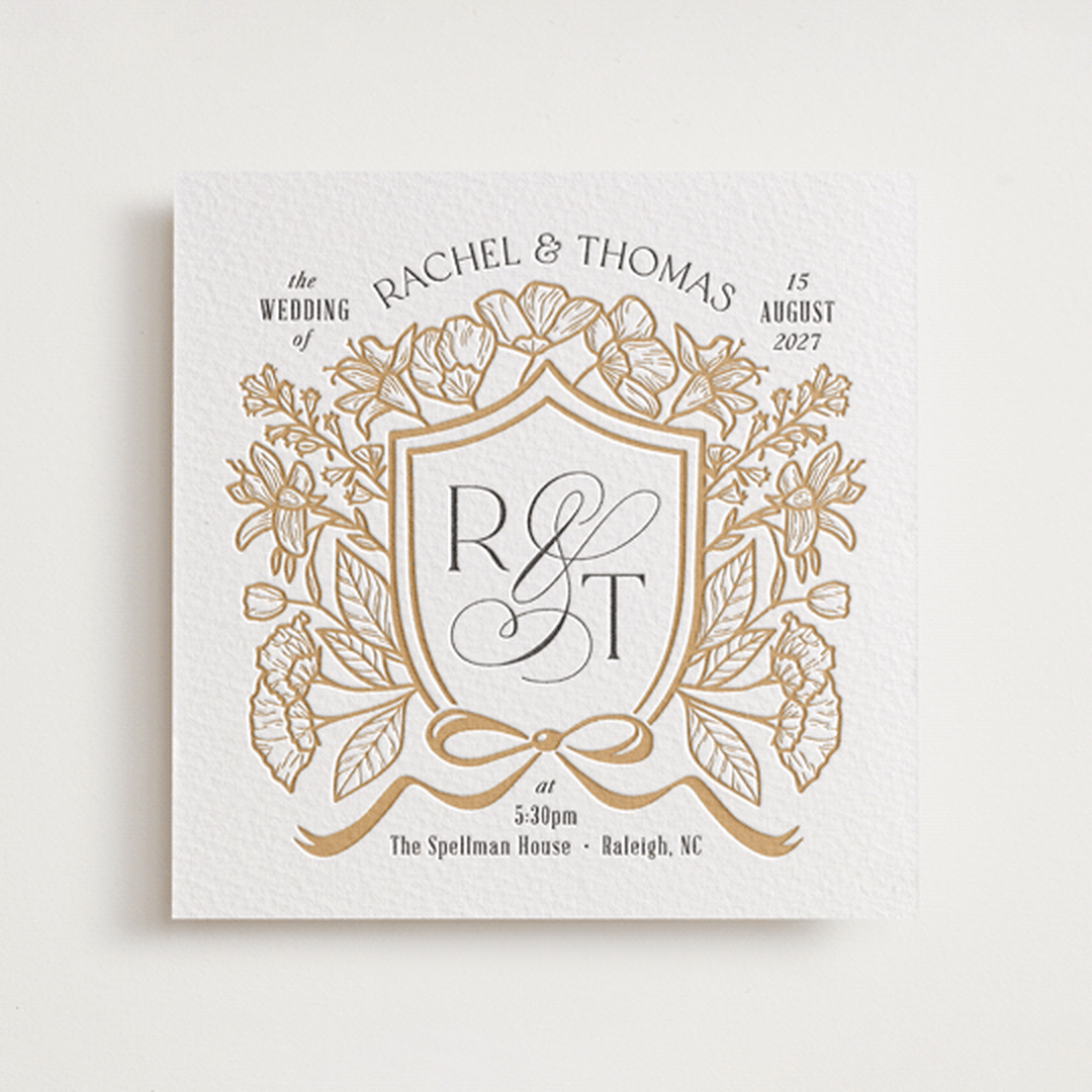 "Spellbound" - Letterpress Wedding Invitations in Faux Gold by Pink House Press - Front