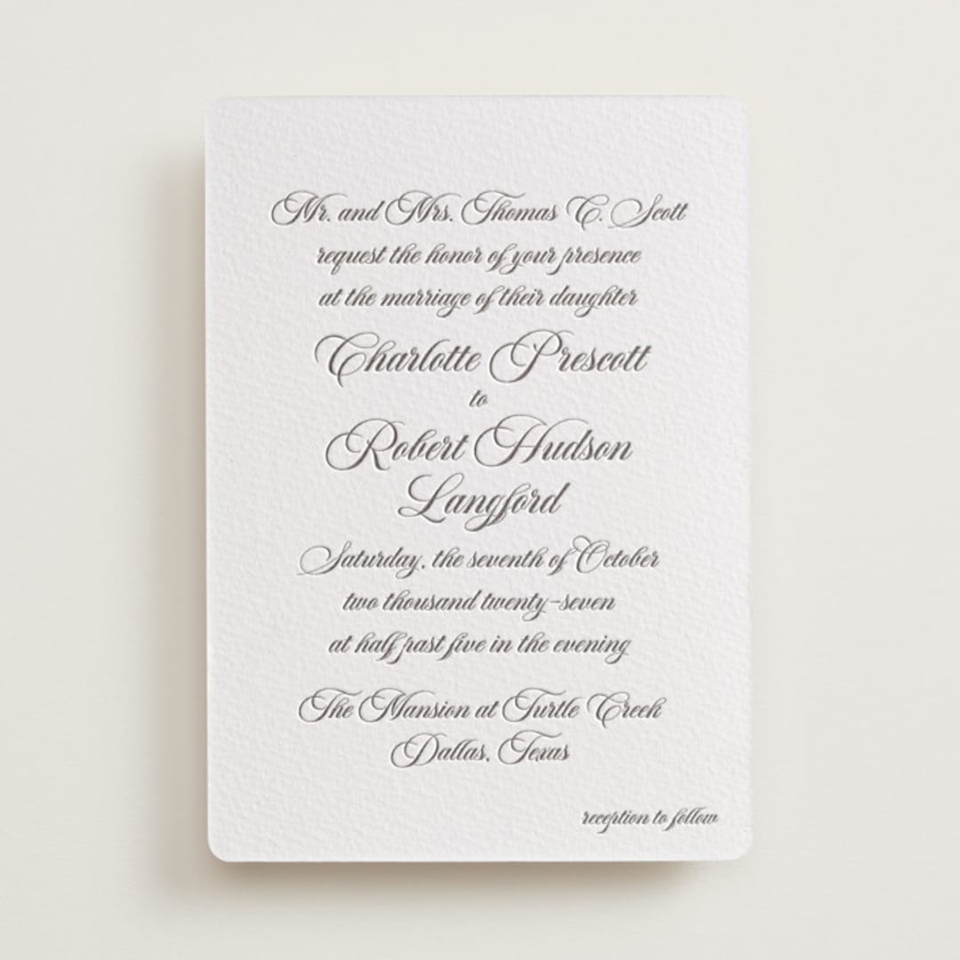 "Lowcountry" - Letterpress Wedding Invitations in Graphite by Megan Davis - Front
