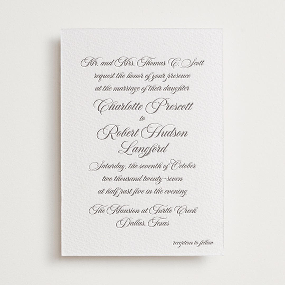 "Lowcountry" - Letterpress Wedding Invitations in Graphite by Megan Davis - Front