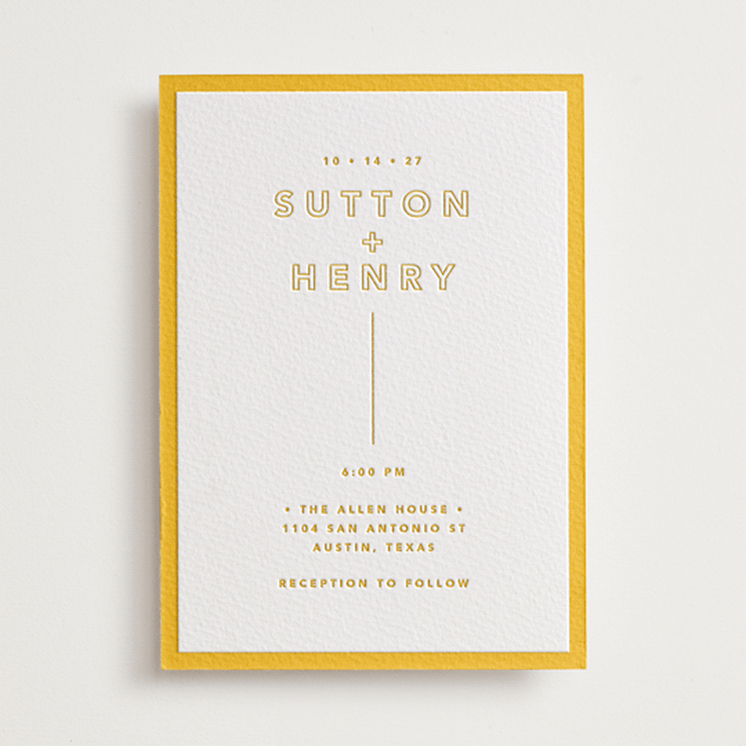 "Color Tone" - Letterpress Wedding Invitations in Dandelion by Kindred Fields - Front