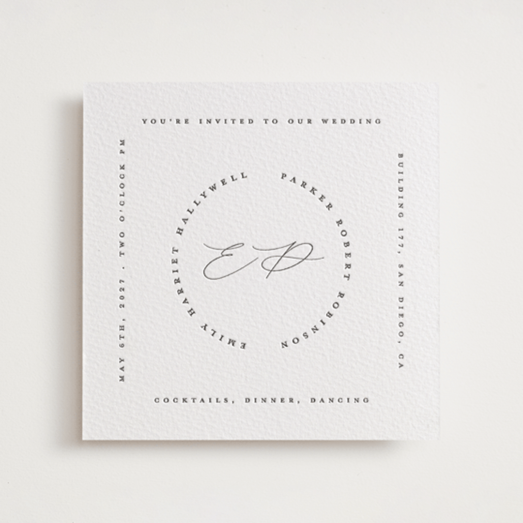 "Paradox" - Letterpress Wedding Invitations in Soft Black by Gwen Bedat - Front