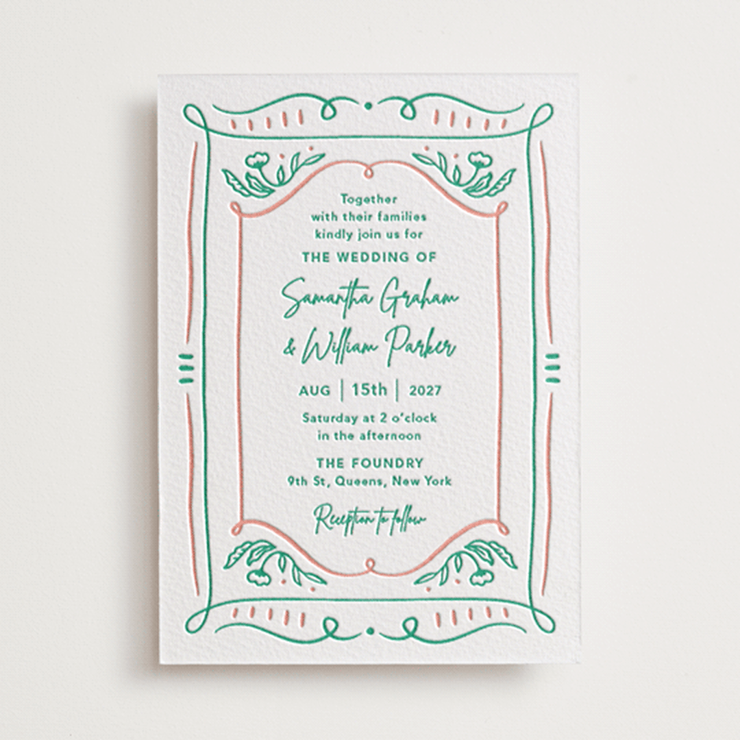 "Sketch" - Letterpress Wedding Invitations in Shamrock by Elly - Front
