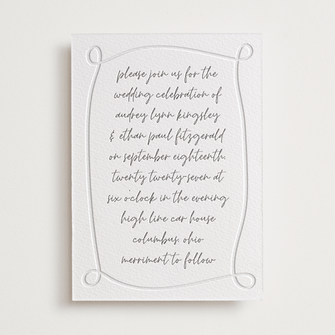 "Artist Hand" - Letterpress Wedding Invitations in Artist Hand by Heather Schertzer - Front