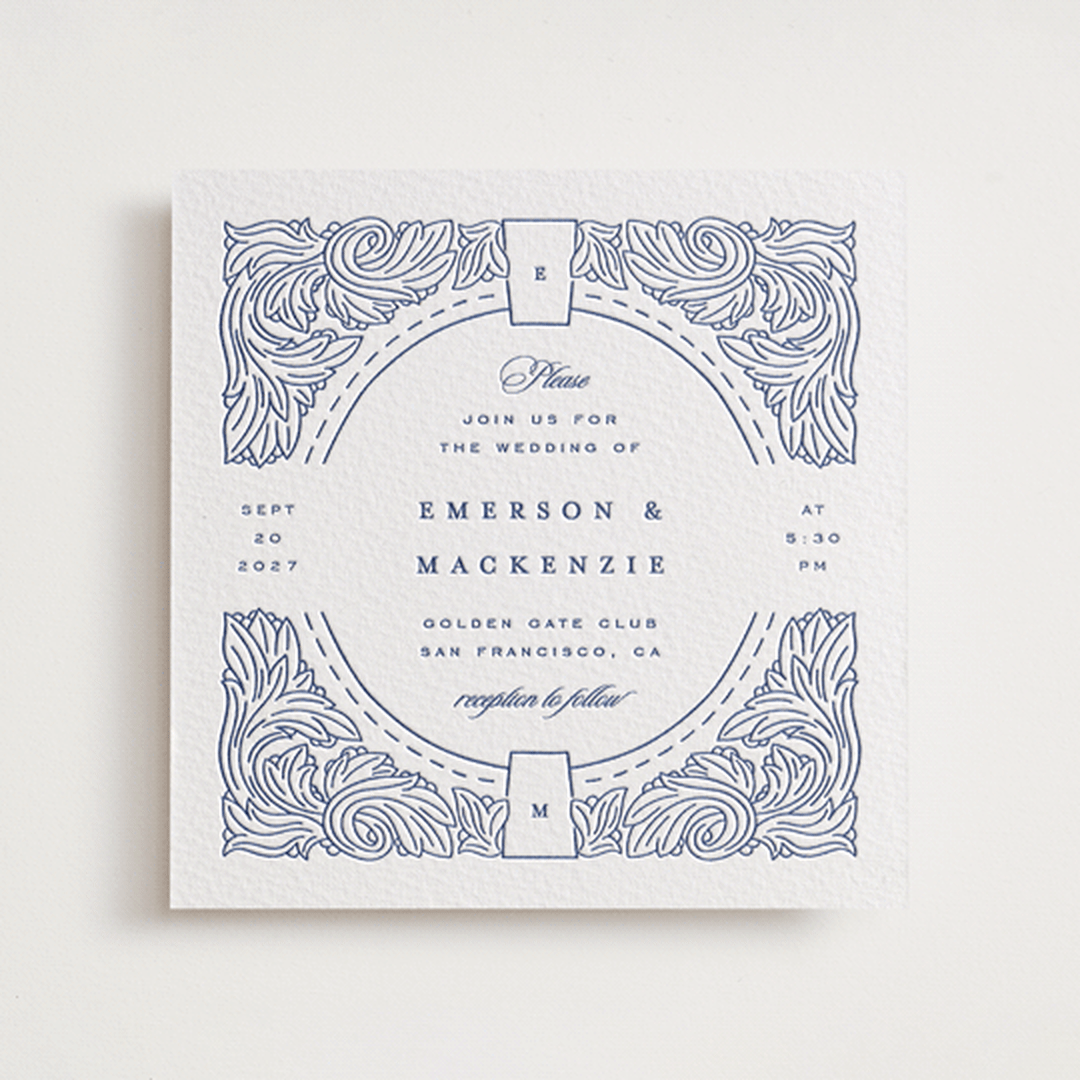 "Acanthus leaves" - Letterpress Wedding Invitations in Lapis by Yuliya Evseeva - Front